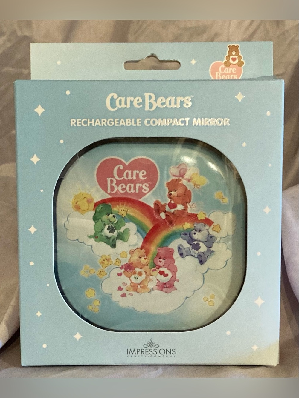 Care Bears Pastel Blue Rechargeable Compact Mirror with Rainbows